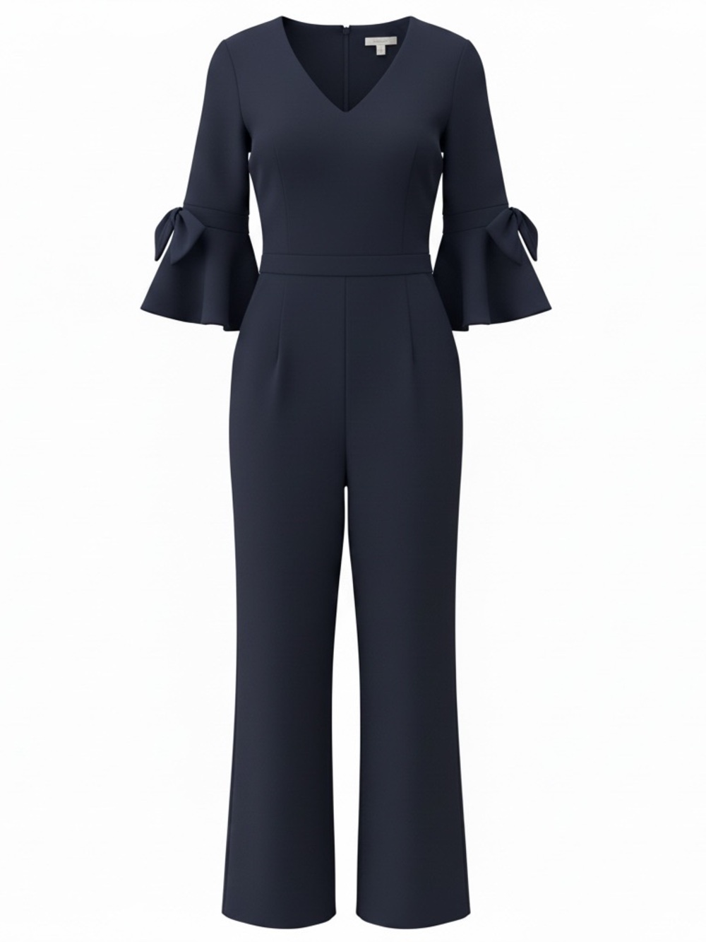 Donna Morgan Dark Navy Wide-Leg Jumpsuit with Ruffle Sleeve Detail